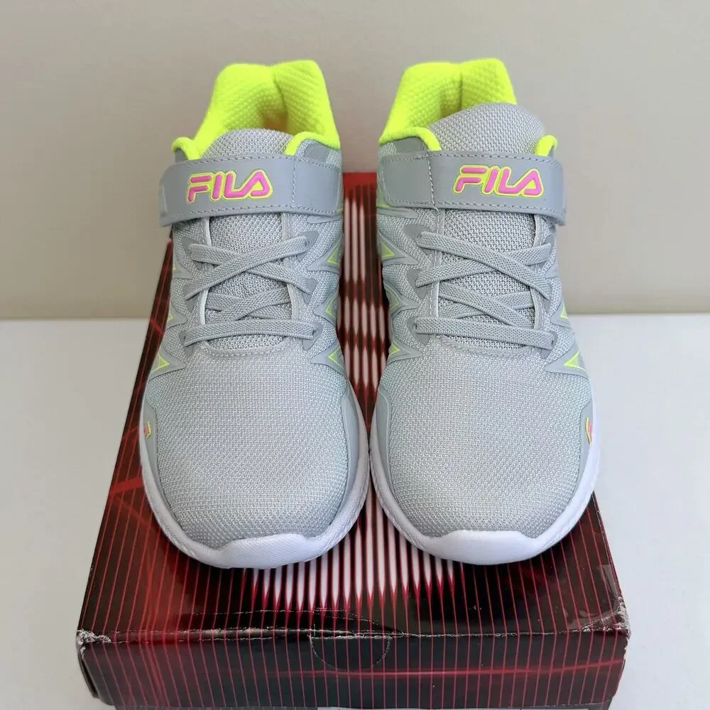 NEW NIB FILA Fantom 8 Strap Girls Athletic Sneakers Grey Pink Kids US Size 3
